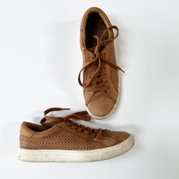 Lucky Brand Tan Perforated Leather Round Toe Sneakers - Picture 7 of 14